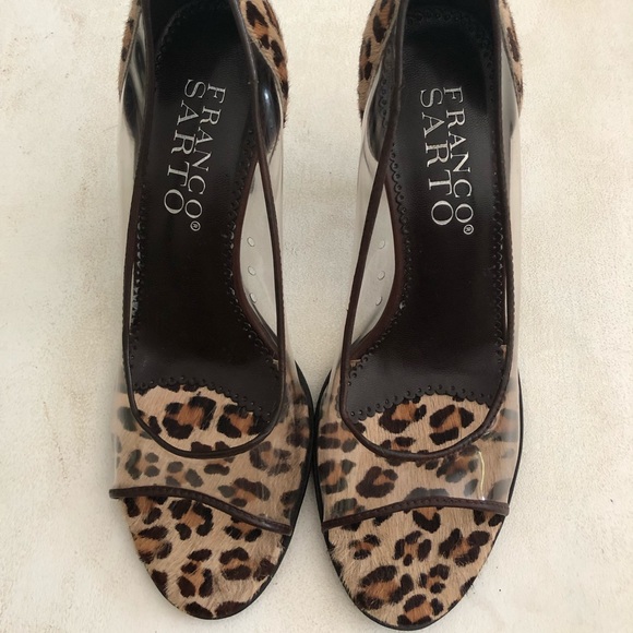 Leopard print Franco Sarto peep toe heels - Picture 2 of 7